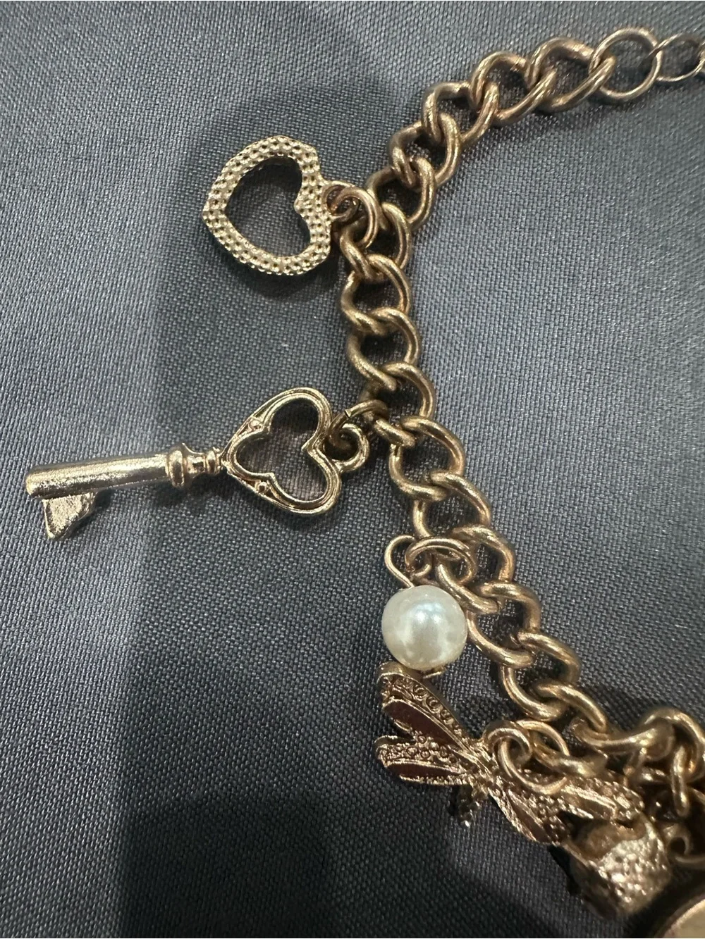 Gold-Tone Charm Bracelet with Hearts, Key & Eiffel Tower